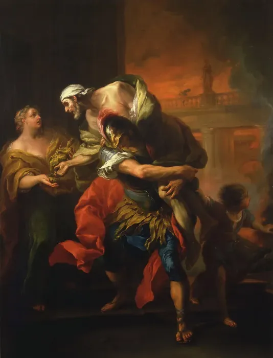 Framed Print : Aeneas Rescuing his Father from the Fire at Troy, mid-18th century. Creator: Carle van Loo Framed Print : Aeneas Rescuing his Father from the Fire at Troy, mid-18th century. Creator: Carle van Loo