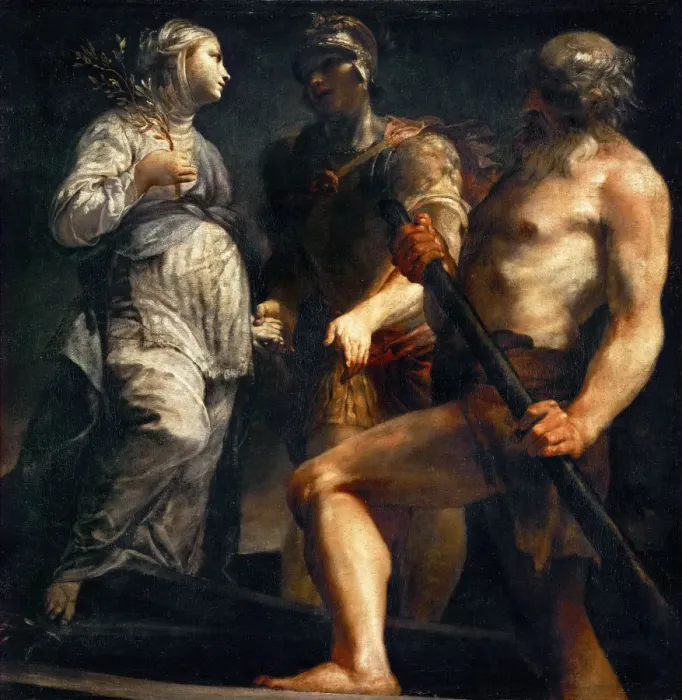 Framed Print : Aeneas, Sibyl and Charon, ca. 1695. Artist: Crespi, Giuseppe Maria (1665-1747) Framed Print : Aeneas, Sibyl and Charon, ca. 1695. Artist: Crespi, Giuseppe Maria (1665-1747)