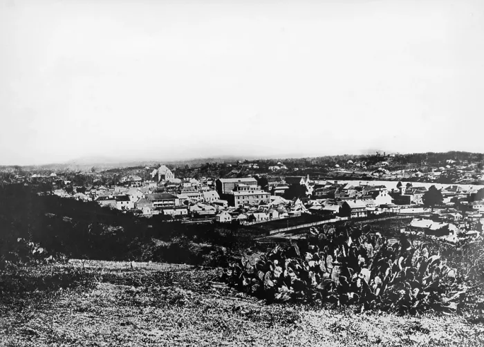 Framed Print : Aerial view of Brisbane, Queensland 1876. Creator: Unknown Framed Print : Aerial view of Brisbane, Queensland 1876. Creator: Unknown
