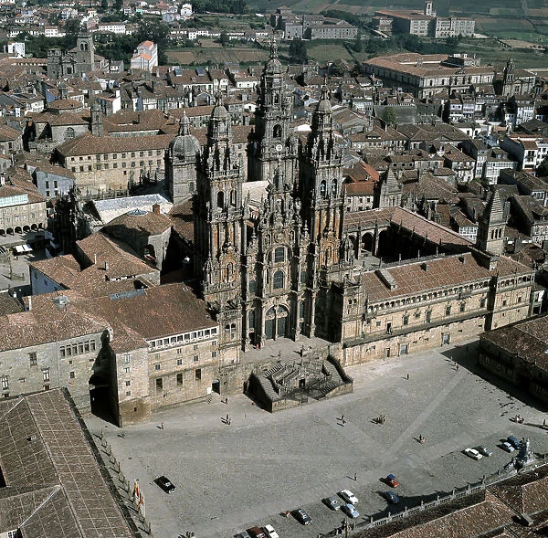 Aerial view of the Cathedral of Santiago de Compostela, dated in 1103