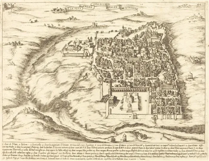 Framed Print : Aerial View of the City of Jerusalem, 1619. Creator: Jacques Callot Framed Print : Aerial View of the City of Jerusalem, 1619. Creator: Jacques Callot