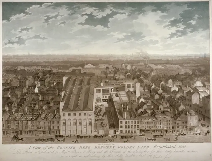 Framed Print : Aerial view of the Genuine Beer Brewery, Golden Lane, City of London, 1807. Artist Framed Print : Aerial view of the Genuine Beer Brewery, Golden Lane, City of London, 1807. Artist