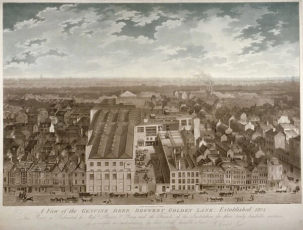 Aerial view of the Genuine Beer Brewery, Golden Lane, City of London, 1807. Artist