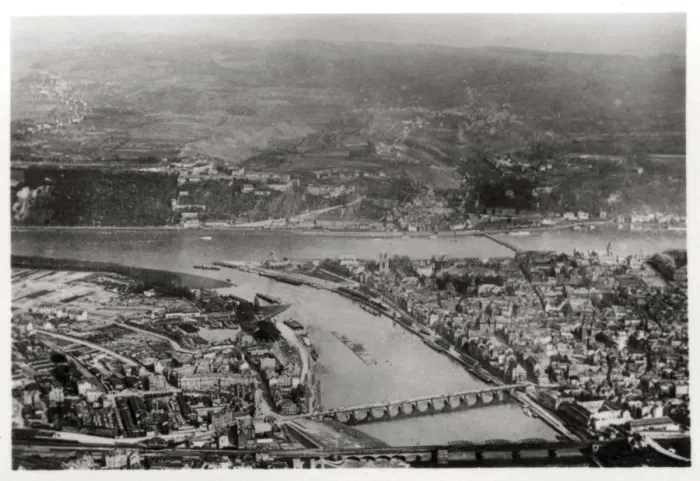 Framed Print : Aerial view of Koblenz, Rhine-Palantinate, Germany, from a Zeppelin, c1931 (1933) Framed Print : Aerial view of Koblenz, Rhine-Palantinate, Germany, from a Zeppelin, c1931 (1933)