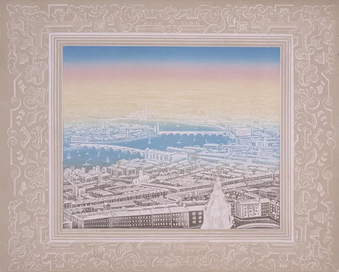 Framed Print : Aerial view of London showing Waterloo Bridge and Blackfriars Bridge, c1845. Artist Framed Print : Aerial view of London showing Waterloo Bridge and Blackfriars Bridge, c1845. Artist