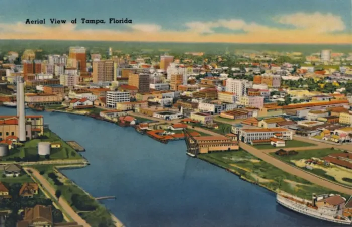 Framed Print : Aerial View of Tampa, Florida, c1940s Framed Print : Aerial View of Tampa, Florida, c1940s