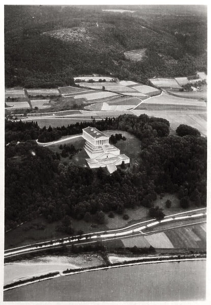 Aerial view of the Walhalla Temple, near Regensburg, Germany, from a Zeppelin, c1931 (1933)