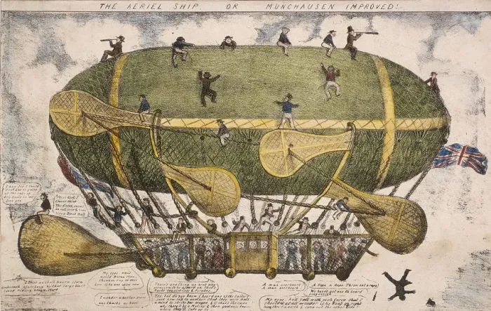 Framed Print : The Aeriel Ship, or Munchausen Improved!, 1835 Framed Print : The Aeriel Ship, or Munchausen Improved!, 1835