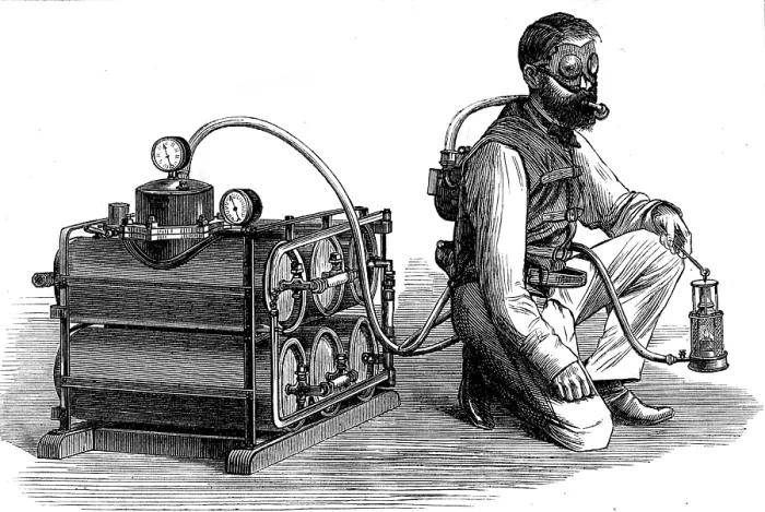 Framed Print : The Aerophobe, for exploring dangerous mines, 1874. Creator: Unknown Framed Print : The Aerophobe, for exploring dangerous mines, 1874. Creator: Unknown