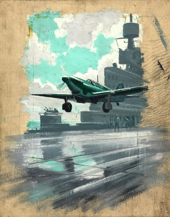 Framed Print : Aeroplane taking off from aircraft carrier, between 1939 and 1946. Creators: Unknown, Central Office of Information Framed Print : Aeroplane taking off from aircraft carrier, between 1939 and 1946. Creators: Unknown, Central Office of Information