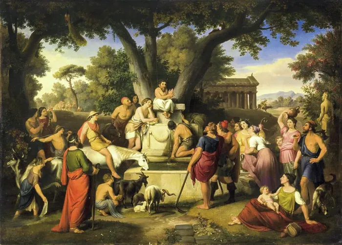Framed Print : Aesop Tells his Fables, 1879. Creator: Wittmer, Johann Michael (1802-1880) Framed Print : Aesop Tells his Fables, 1879. Creator: Wittmer, Johann Michael (1802-1880)