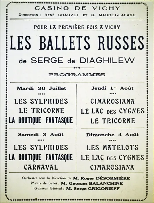 Framed Print : Affiche des Ballets russes du 30 juillet au 4 août 1929 à l'Opéra de Vichy, 1929. Creator: Historic Object Framed Print : Affiche des Ballets russes du 30 juillet au 4 août 1929 à l'Opéra de Vichy, 1929. Creator: Historic Object