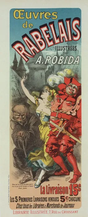 Framed Print : Affiche pour la publication des oeuvres de Rabelais'. c1898. Creator: Jules Cheret Framed Print : Affiche pour la publication des oeuvres de Rabelais'. c1898. Creator: Jules Cheret