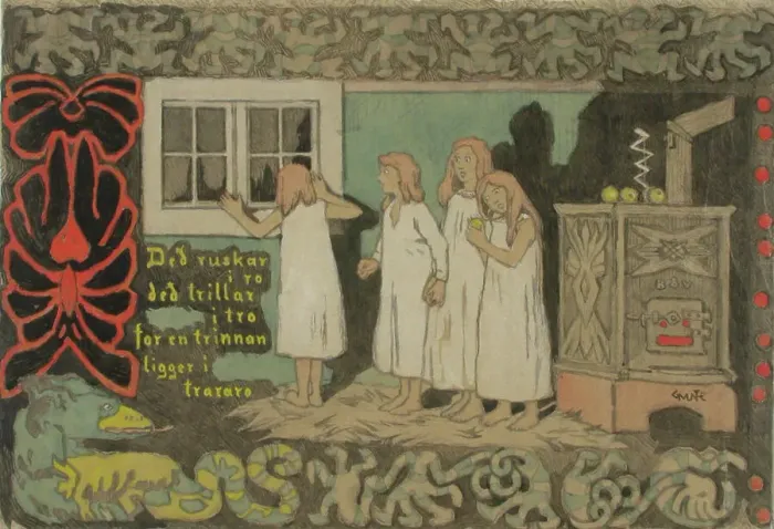 Framed Print : Afraid of the Dark, Original Sketch. Creator: Gerhard Munthe Framed Print : Afraid of the Dark, Original Sketch. Creator: Gerhard Munthe