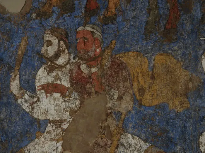 Framed Print : Afrasiab murals: West wall: Ambassadors (Detail), 7th century. Creator: Sogdian Art Framed Print : Afrasiab murals: West wall: Ambassadors (Detail), 7th century. Creator: Sogdian Art