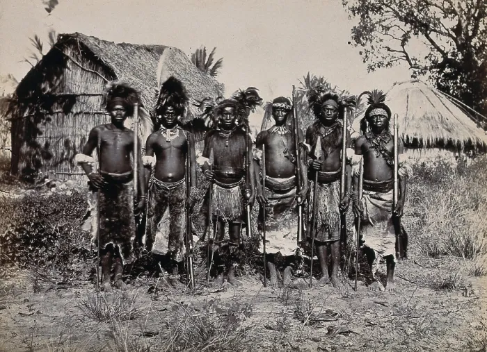 Framed Print : Africa: a group of African warriors, between 1800 and 1899. Creator: Unknown Framed Print : Africa: a group of African warriors, between 1800 and 1899. Creator: Unknown