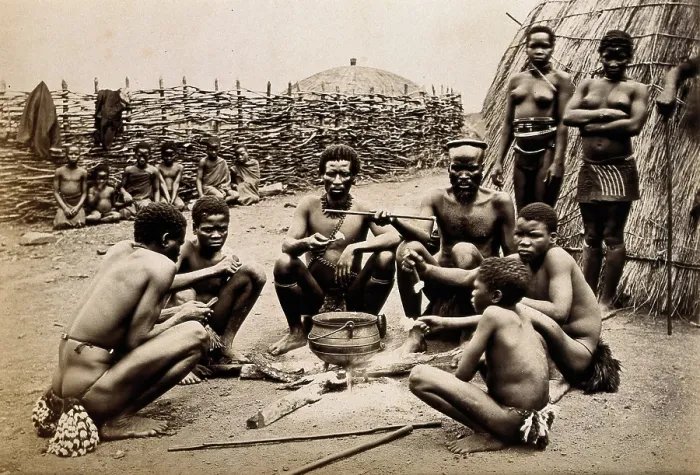Framed Print : Africa: men of the Hlubi tribe eating, between 1800 and 1899. Creator: Unknown Framed Print : Africa: men of the Hlubi tribe eating, between 1800 and 1899. Creator: Unknown