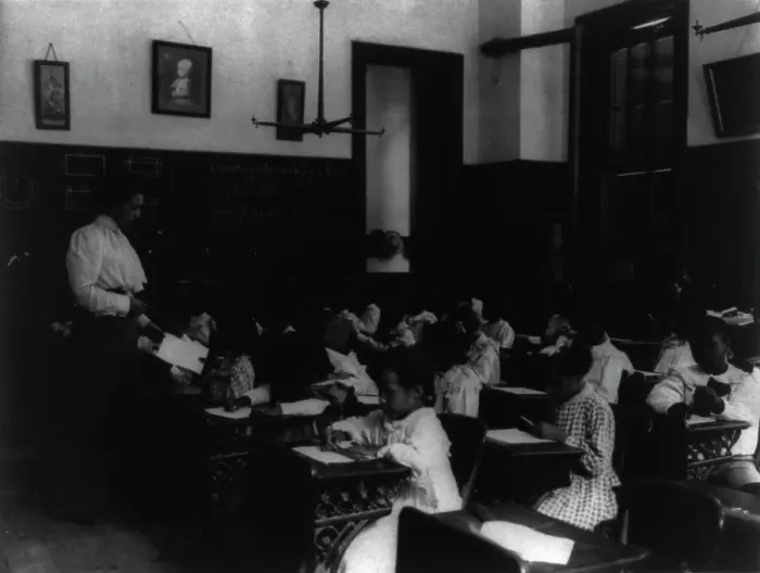 Framed Print : African American school children at work on a craft project, (1899?). Creator: Frances Benjamin Johnston Framed Print : African American school children at work on a craft project, (1899?). Creator: Frances Benjamin Johnston