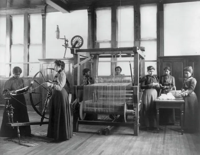 Framed Print : African-American women weaving rug in home economics class at Hampton Institute, Va. 1899 or 1900. Creator: Frances Benjamin Johnston Framed Print : African-American women weaving rug in home economics class at Hampton Institute, Va. 1899 or 1900. Creator: Frances Benjamin Johnston