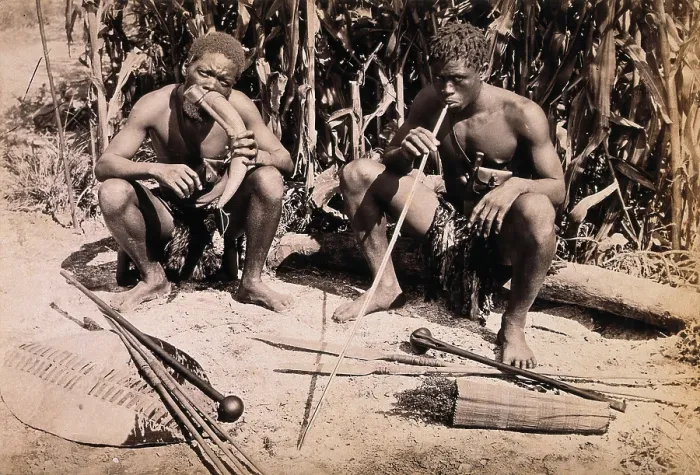 Framed Print : Two African men smoking pipes, 19th century. Creator: Unknown Framed Print : Two African men smoking pipes, 19th century. Creator: Unknown