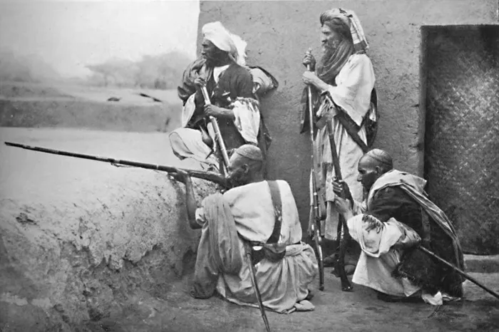 Framed Print : Afridis on the warpath, 1902. Artist: F Bremner Framed Print : Afridis on the warpath, 1902. Artist: F Bremner