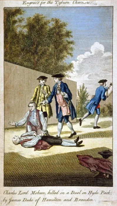 Framed Print : Aftermath of a duel, Hyde Park, Westminster, London, 1712 (1768) Framed Print : Aftermath of a duel, Hyde Park, Westminster, London, 1712 (1768)