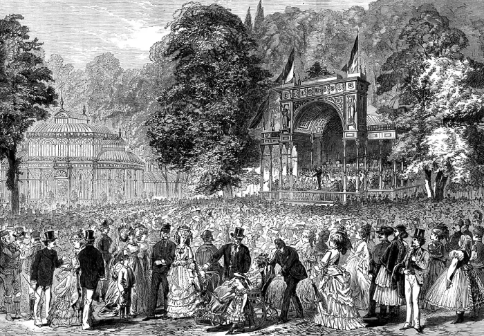 Framed Print : Afternoon concert in the park of the Vienna Exhibition, 1873. Creator: Unknown Framed Print : Afternoon concert in the park of the Vienna Exhibition, 1873. Creator: Unknown