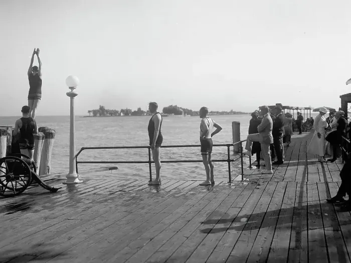Framed Print : Afternoon plunge, Ste. Claire (i.e. Saint Clair) Flats, Mich. between 1900 and 1920. Creator: Unknown Framed Print : Afternoon plunge, Ste. Claire (i.e. Saint Clair) Flats, Mich. between 1900 and 1920. Creator: Unknown