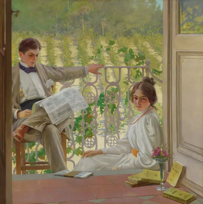 Framed Print : An Afternoon on the Porch, 1895. Creator: Corcos, Vittorio Matteo (1859-1933) Framed Print : An Afternoon on the Porch, 1895. Creator: Corcos, Vittorio Matteo (1859-1933)