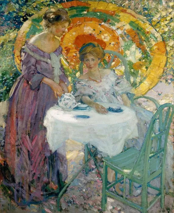 Framed Print : Afternoon Tea, 1910. Creator: Richard Emile Miller Framed Print : Afternoon Tea, 1910. Creator: Richard Emile Miller
