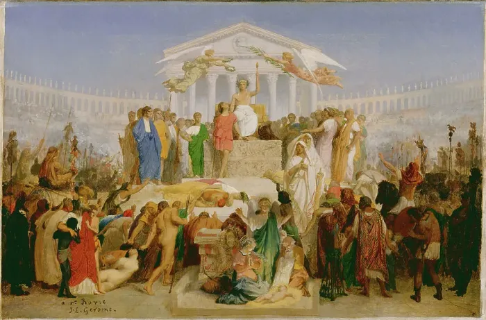 Framed Print : The Age of Augustus, the Birth of Christ, about 1852-1854. Creator: Jean-Leon Gerome Framed Print : The Age of Augustus, the Birth of Christ, about 1852-1854. Creator: Jean-Leon Gerome