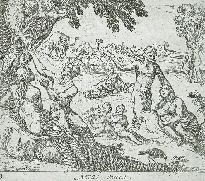 Framed Print : The Age of Gold, published 1606. Creators: Antonio Tempesta, Wilhelm Janson Framed Print : The Age of Gold, published 1606. Creators: Antonio Tempesta, Wilhelm Janson