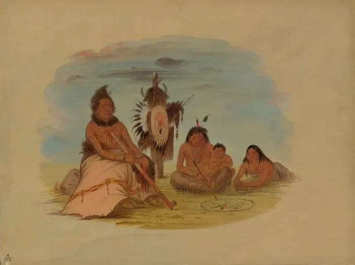 Framed Print : An Aged Minatarree Chief and His Family, 1861 / 1869. Creator: George Catlin Framed Print : An Aged Minatarree Chief and His Family, 1861 / 1869. Creator: George Catlin