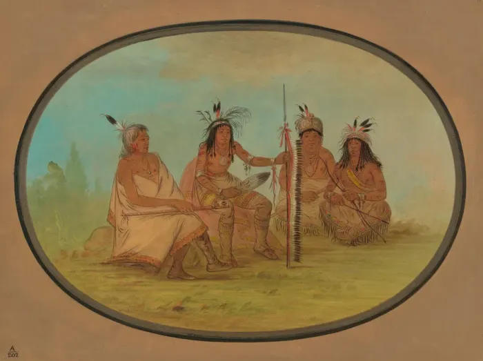 Framed Print : An Aged Ojibbeway Chief and Three Warriors, 1861 / 1869. Creator: George Catlin Framed Print : An Aged Ojibbeway Chief and Three Warriors, 1861 / 1869. Creator: George Catlin