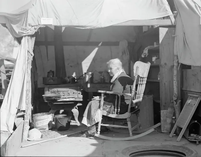 Framed Print : Aged woman from Oklahoma, Kern County migrant camp, California, 1936. Creator: Dorothea Lange Framed Print : Aged woman from Oklahoma, Kern County migrant camp, California, 1936. Creator: Dorothea Lange