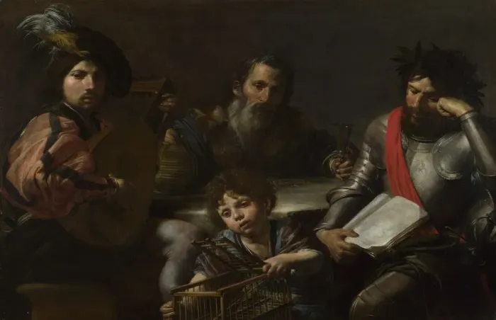 Framed Print : The Four Ages of Man, c. 1629. Artist: Valentin de Boullogne (1591-1632) Framed Print : The Four Ages of Man, c. 1629. Artist: Valentin de Boullogne (1591-1632)