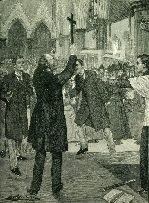 Framed Print : The Agitation Against Ritualism: Mr. Kensit's Violent Protest in a West End Church, c1900. Creator: Arthur Herbert Buckland Framed Print : The Agitation Against Ritualism: Mr. Kensit's Violent Protest in a West End Church, c1900. Creator: Arthur Herbert Buckland