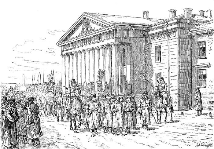 Framed Print : The Agitation in Russia: arrest of students at the Mining Academy, St. Petersburg, 1890. Creator: Unknown Framed Print : The Agitation in Russia: arrest of students at the Mining Academy, St. Petersburg, 1890. Creator: Unknown