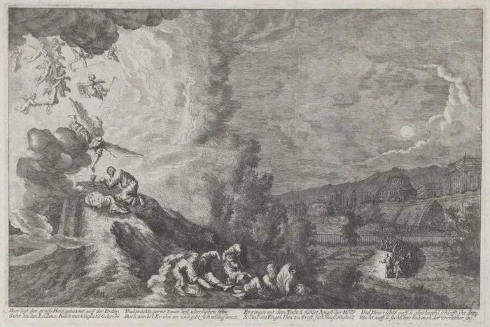 Framed Print : The Agony in the Garden, from Iconographia, 1670. Creator: Melchior Küsel