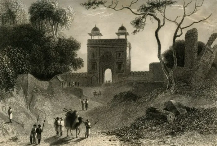Framed Print : The Agra Gate, Chauter Serai, 1835. Creator: William Daniell Framed Print : The Agra Gate, Chauter Serai, 1835. Creator: William Daniell