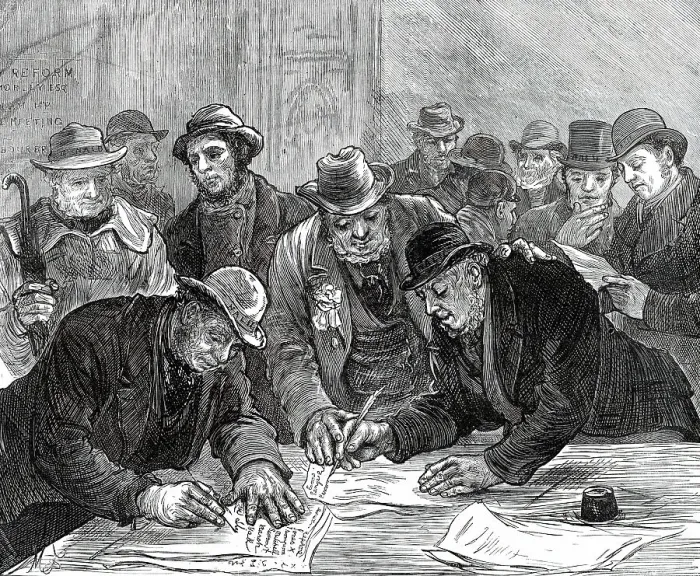 Framed Print : Agricultural Labourers Union at the Memorial Hall, Farringdon-Street...1876. Creator: Unknown Framed Print : Agricultural Labourers Union at the Memorial Hall, Farringdon-Street...1876. Creator: Unknown