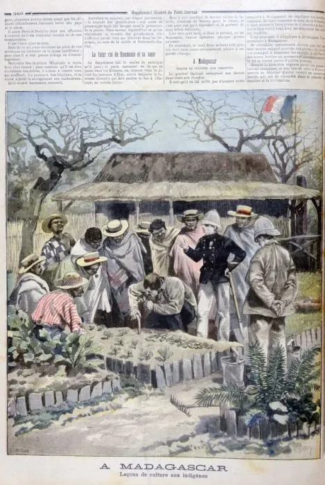 Framed Print : Agricultural lesson for the indigenous people of Madagascar, 1897. Artist: F Meaulle Framed Print : Agricultural lesson for the indigenous people of Madagascar, 1897. Artist: F Meaulle
