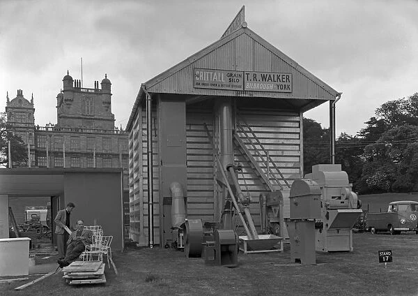 Agricultural stand at the Royal Show at Wollaton Hall, Nottingham, Nottinghamshire, July 1954