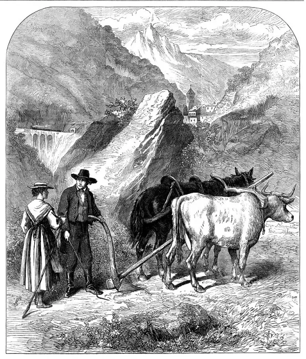 Framed Print : Agriculture in the Dora Valley, Mont Cenis Railway, 1871. Creator: Unknown Framed Print : Agriculture in the Dora Valley, Mont Cenis Railway, 1871. Creator: Unknown