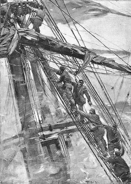 Aground -- The Crew take to the Rigging, 1891. Creator: Frank Brangwyn