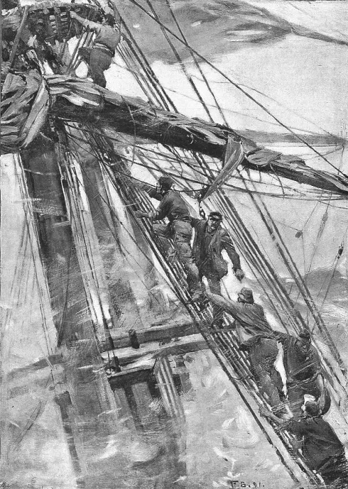 Framed Print : Aground -- The Crew take to the Rigging, 1891. Creator: Frank Brangwyn Framed Print : Aground -- The Crew take to the Rigging, 1891. Creator: Frank Brangwyn