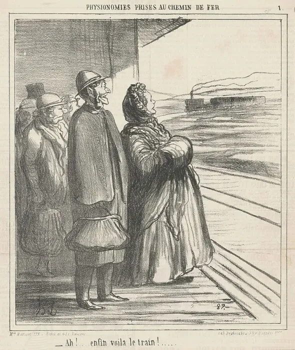Framed Print : Ah! Enfin voila le train!... 19th century. Creator: Honore Daumier Framed Print : Ah! Enfin voila le train!... 19th century. Creator: Honore Daumier