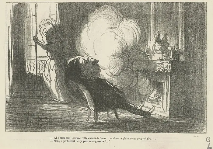 Framed Print : Ah! mon ami, comme cette cheminée fume... 19th century. Creator: Honore Daumier Framed Print : Ah! mon ami, comme cette cheminée fume... 19th century. Creator: Honore Daumier