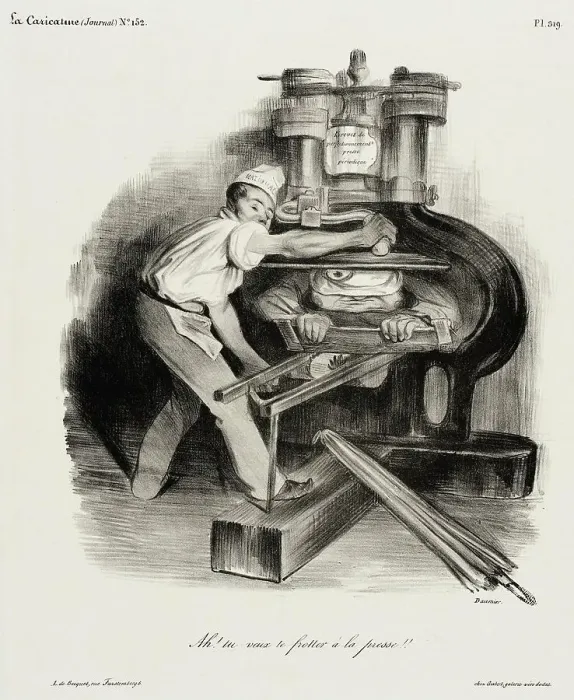 Framed Print : Ah! Tu veux te frotter à la presse!!, 1833. Creator: Honore Daumier Framed Print : Ah! Tu veux te frotter à la presse!!, 1833. Creator: Honore Daumier