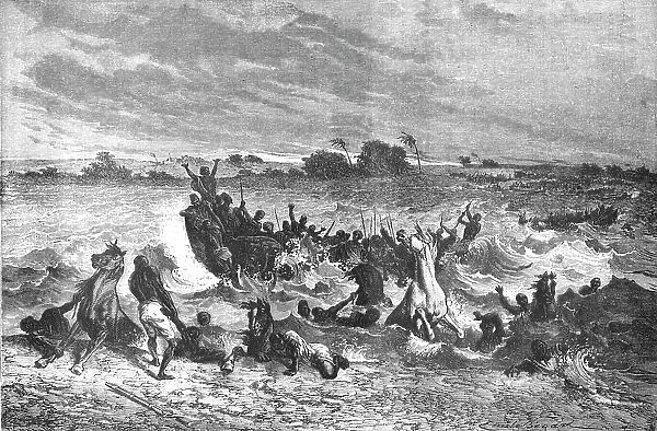 'Ahmadou's Army crossing the Niger; Journey from the Senegal to the Niger, 1875. Creator: Unknown